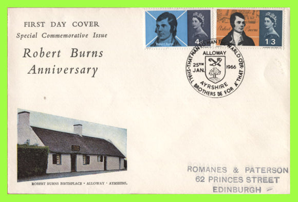 G.B. 1966 Robert Burns set on First Day Cover, Alloway H/S