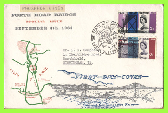 G.B. 1964 Forth Road Bridge phosphor set on GPO First Day Cover, North Queensferry