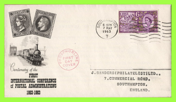 G.B. 1963 Paris Postal Conference phosphor on First Day Cover, Southampton 'T'