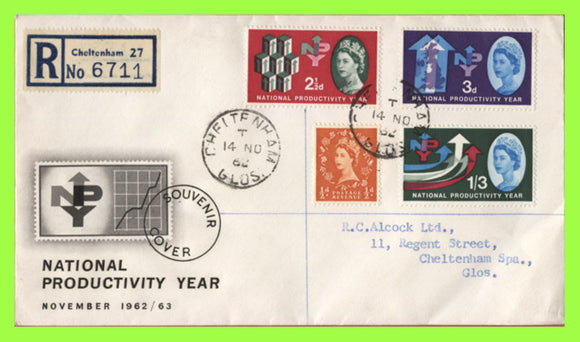 G.B. 1962 National Productivity Year set on registered First Day Cover, Cheltenham