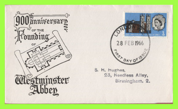 G.B. 1966 Westminster Abbey 3d phopshor First Day Cover, London WC