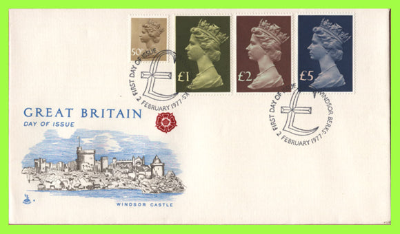 G.B. 1977 Definitive High Values on Mercury First Day Cover, Windsor