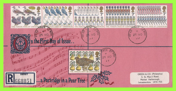 G.B. 1977 Christmas set on G & C First Day Cover, Pear Tree, Derby cds - SCARCE