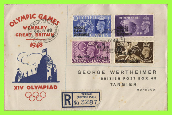 Morocco Agencies 1948 Olympic Games set on registered First Day Cover