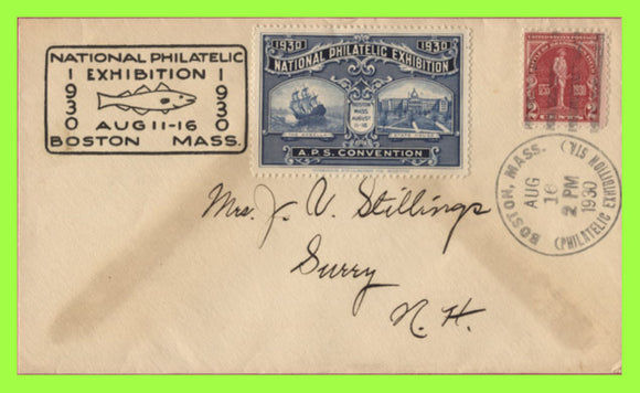 U.S.A 1930 National Philatelic Exhibition Boston, commemorative cachet cover with Label