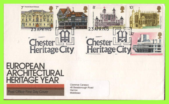 G.B. 1975 Architectural Heritage Royal Mail First Day Cover, Chester