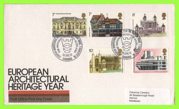 G.B. 1975 Architectural Heritage set on Post Office First Day Cover, National Trust for Scotland