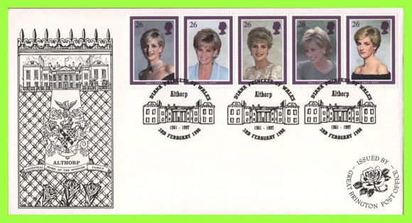 G.B. 1997 Princess Diana set on Brinton Post Office First Day Cover, Althorp