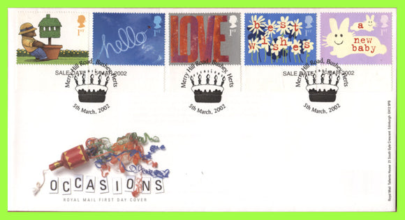 G.B. 2002 Occasions set on u/a Royal Mail First Day Cover, Merry Hill