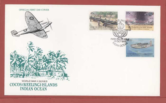 Cocos (Keeling) Island 1992 50th Anniv of Second World War set First Day Cover