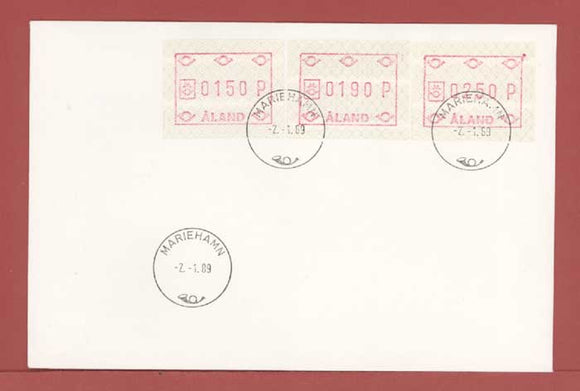 Aland 1989 Post Office Machine Label stamps on First Day Cover
