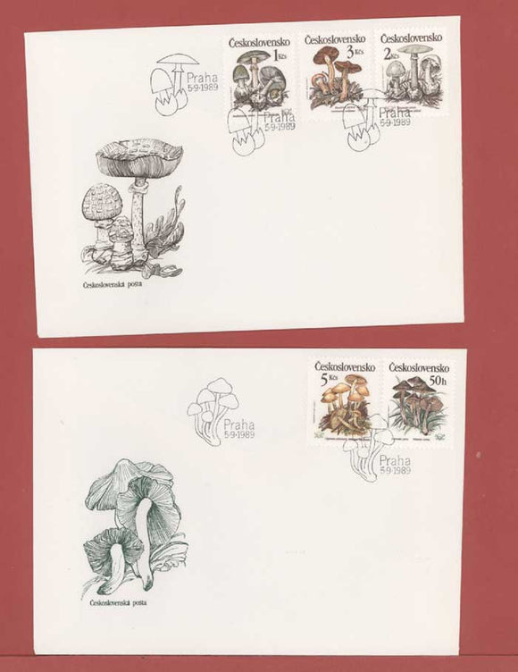 Czechoslovakia 1989 Poisonous Funghi set on two First Day Covers