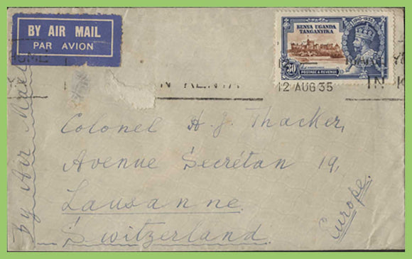 K.U.T. 1935 KGV 30 Silver Jubilee on airmail cover to Switzerland