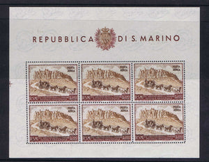 San Marino 1949 75th Anniv of U.P.U , Mail Coach & Mt Titano 6x300l miniature sheet
