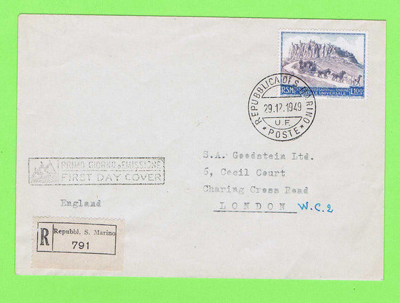 San Marino 1949 75th Anniv of U.P.U , Mail Coach & Mt Titano First Day Cover